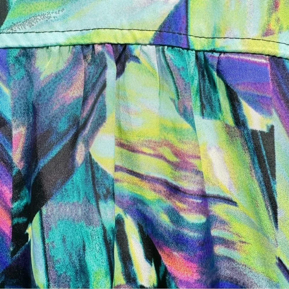 Thesis Teal Green Blue & Purple Color Splash 3/4 Sleeve Button Front Shirt XL